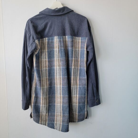 mystree women's shacket size S plaid corduroy button down blue - Picture 2 of 7